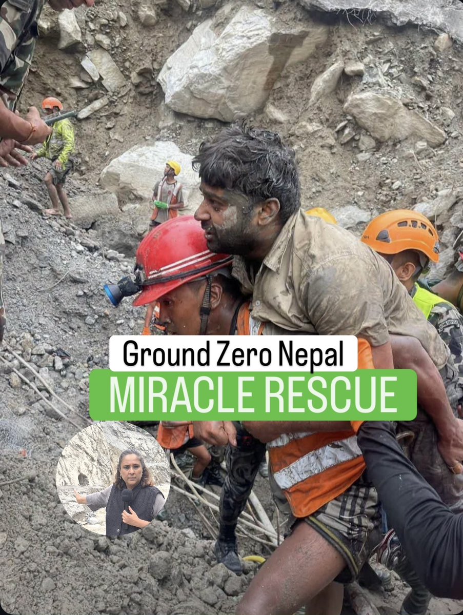 #Nepal GROUND ZERO- I can share GOOD NEWS - UNBELIEVABLE SCENES as a Tunnel worker identified as Sanjay Sah was pulled out ALIVE by rescue teams at the Trishuli-3A Tunnel !! The news was shared by Ram Neupane, a law maker and engineer by training. Hopes rose this morning after rescue teams used listening devices and heard and confirmed voices inside the tunnel. There are now reports that there could be dozens of more workers inside who could be possibly saved soon. And even as we report this there is news in Nepal of a second worker, Kabir also making out out alive. What an amazing job by first responders. On the ground in Nepal for Mojo Story with cameraman Anoop Kumar