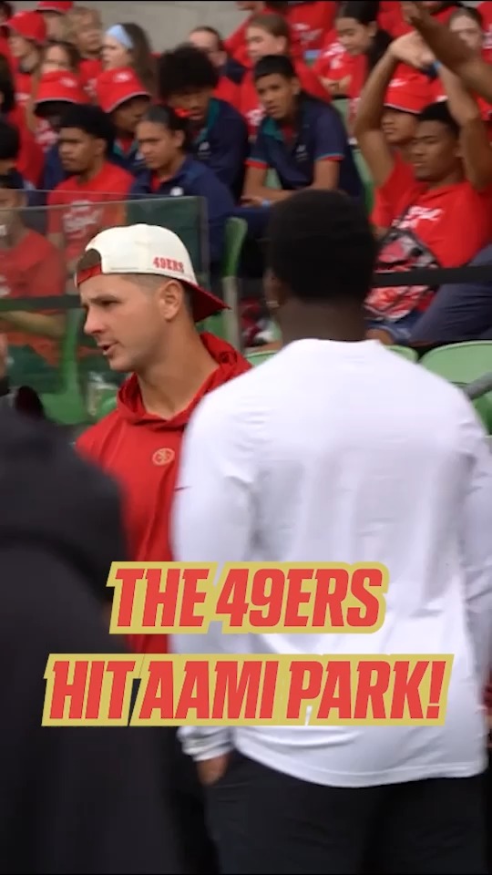 NINERS FEVER HITS MELB! 🏟️ The San Francisco 49ers run out for their first training session before the #NFL Melbourne game next week! Don't miss a second of the #NFLMelbourneGame on ESPN and with ESPN on Disney+ 📺 (🎥 @ ballmagnets / IG)