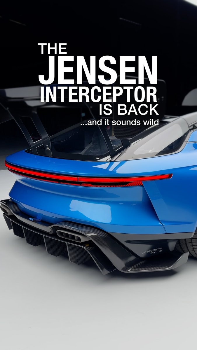6.8L V8 we are not worthy No, that is not a typo. And get ready because there are more shocking numbers to come. If you weren't aware, Jensen International has been peacefully going about their business for a while making faithfully restomodded versions of their iconic Interceptor model. But now, it's time for a change. Starting here with the Jensen Interceptor GTX, a drastic change in direction for the company, but admittedly a pretty fun one. The GTX is a track-only, big-winged, stripped out racer with a bored out GM LT1 V8 under the hood. Displacement is up from 6.2 to 6.8 liters, with an additional 2.65L of supercharger stuck on top for a total of 950 horsepower. (Jensen claims it can develop 1,200 ponies if you really hate your tires) That power is sent through a carbon driveshaft to a rear transaxle, in this case a 6-speed sequential with straight-cut gears, but apparently a traditional automatic or H-pattern manual are not out of the question. Now you may be thinking, ok cool, will there be a road-going version? Well, not quite yet. Plans are laid out for a four-seat grand tourer, and a street-legal version of this GTX, but first priority is to use this track car to gauge overall interest, and to use it as a stepping stone for full-scale production. At the end of the day, this is still a very small group putting this whole thing together. Official pricing for the GTX has not been announced, but Jensen boss David Duerden suggests somewhere around £850,000 or roughly $1,145,000