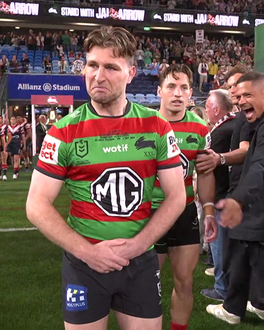 Jai Arrow takes the field for the 100th time as a Rabbitoh ❤💚 #NRL