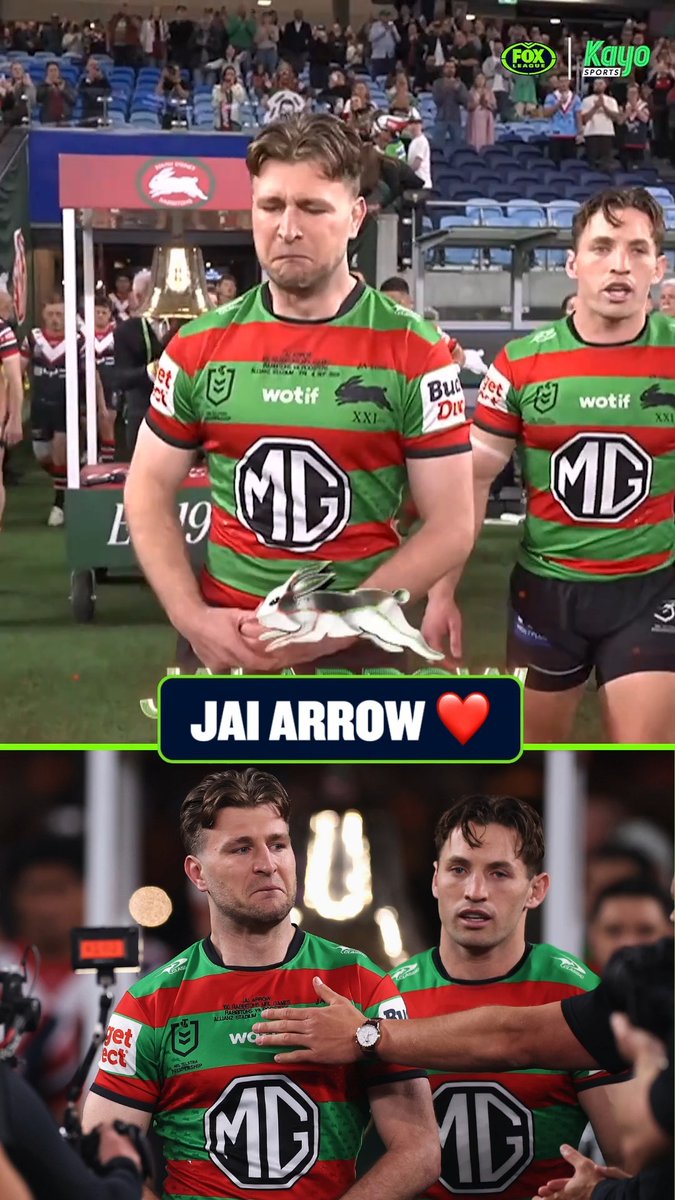 Jai Arrow walks out for the Rabbitoh's for the 100th and final time. ❤️ #NRL