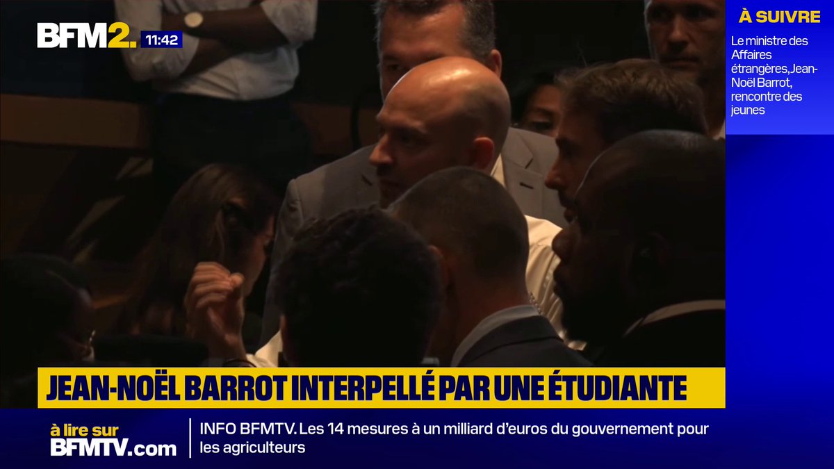 💬"De tous les pays du monde, je n'en connais pas d'autres qui aient fait autant pour la cause palestinienne que la France depuis le 7-octobre" ➡️Jean-Noël Barrot vivement interpellé par des étudiants au sujet de la situation des Palestiniens à Gaza. #BFM2