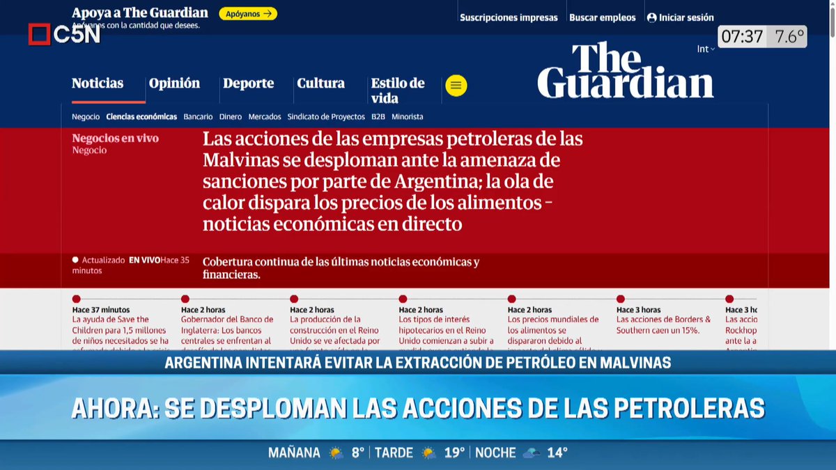 #AHORA | Se desploman las acciones de las petroleras que tenían previsto explorar en Malvinas 📲 #C5N en vivo: