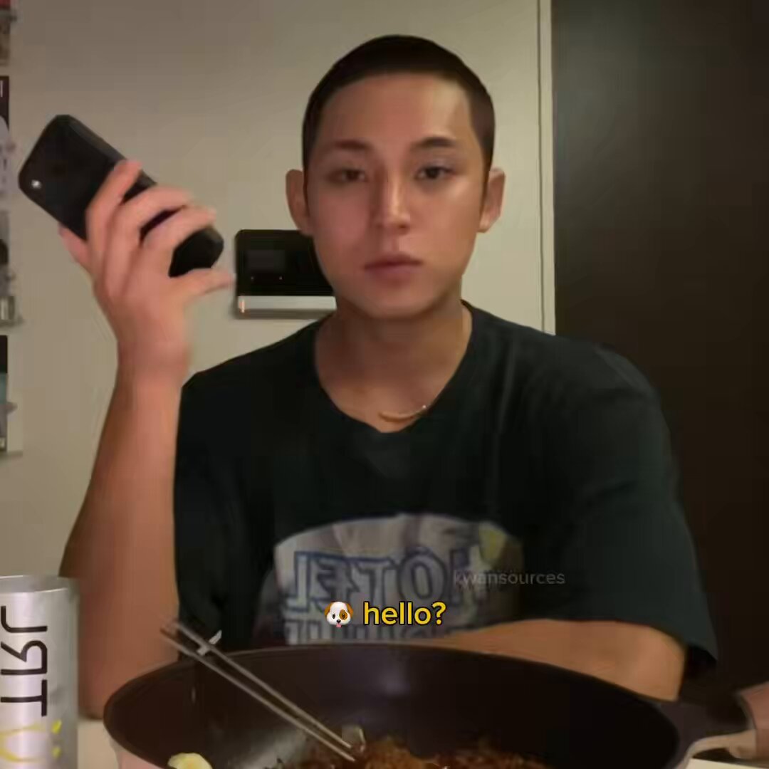mingyu called seungkwan on live 📞 🍊 i wanna go and have a glass of nutrl 🐶 i have a whole box here at home 🍊 are u staying home the whole time? today? 🐶 🙂‍↕️ 🍊 but if i go, it’ll be too late 🐶 how long will it take? 🍊 even if i leave now, it’ll take 40 or 50 mins