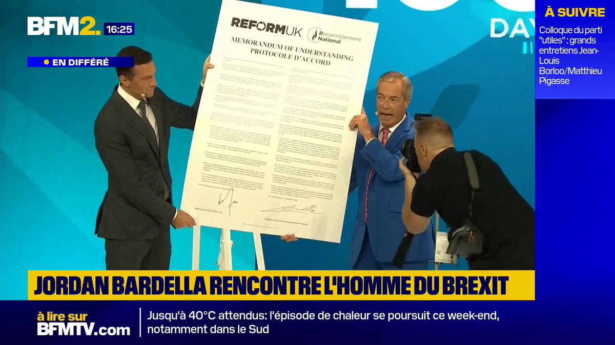 "Nous réaffirmons notre engagement à stopper l'immigration illégale": Jordan Bardella signe un pacte migratoire avec le leader de l'extrême droite britannique Nigel Farage #BFM2