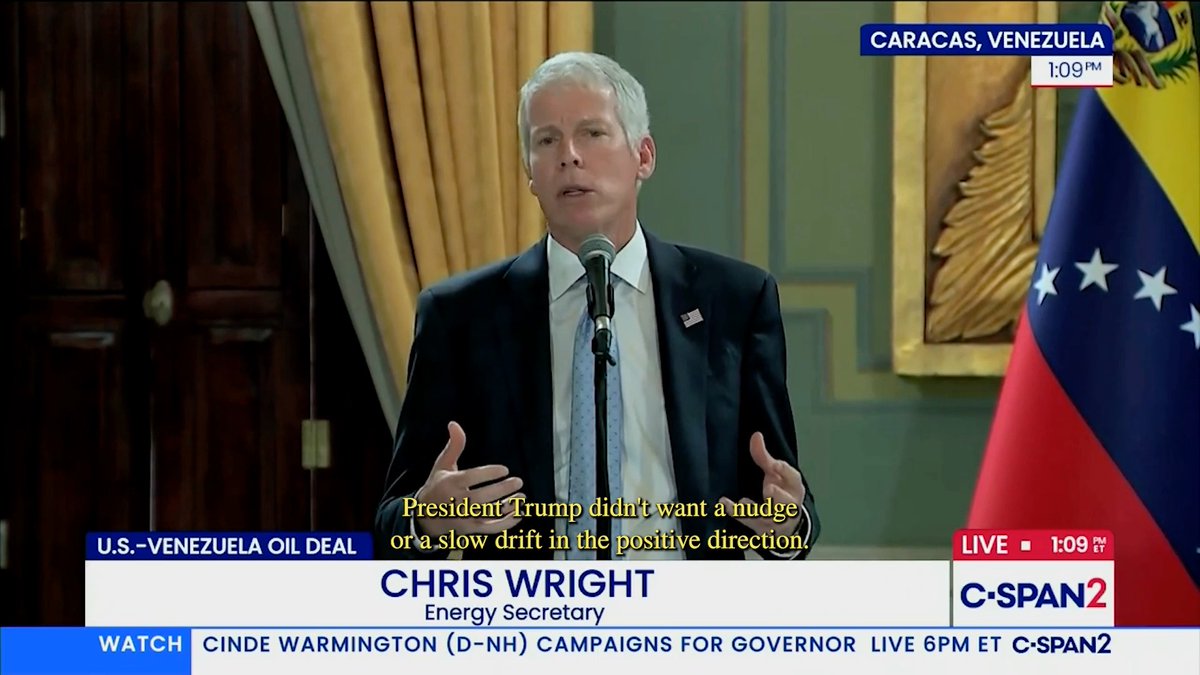 WATCH: Secretary Chris Wright delivers remarks on the historic agreements between the United States and Venezuela that will bring commerce not conflict, thanks to President Trump's energy dominance agenda.