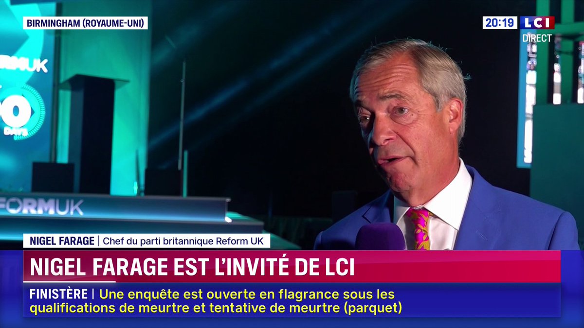 🗣️ "Je n'ai aucun doute, je suis certain que Marine Le Pen sera la prochaine présidente et que Jordan Bardella sera son Premier ministre", affirme Nigel Farage, figure du Brexit 📺 Face à Margot Haddad sur LCI