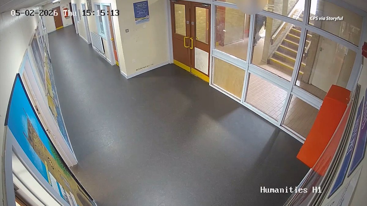 ⚠️ Recently released CCTV footage shows the events after a teen in Wales stabbed his teacher. He has been sentenced to four and a half years in youth detention. 🎥: CPS via Storyful