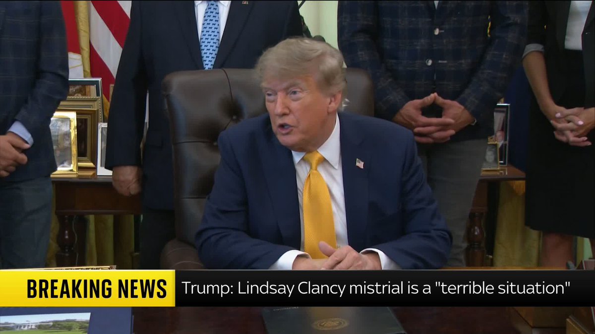 🗣️ 'She did a horrible thing... but you will find out what the price to pay is.' Donald Trump has said the Lindsay Clancy mistrial is a 'terrible situation' when asked about the case in the White House.