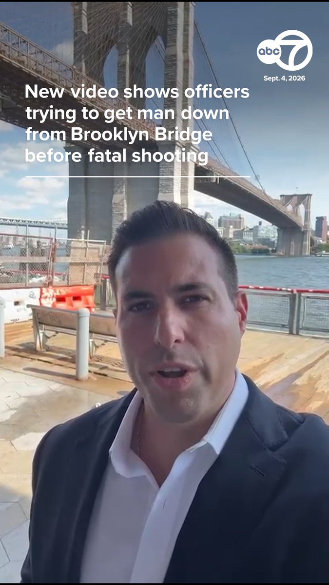 New video shows NYPD officers trying to get a man to come down after he had climbed part of the Brooklyn Bridge early Friday. The man was later shot and killed by an officer after he allegedly lunged at them with a knife. Brian Shlonsky reports. More: