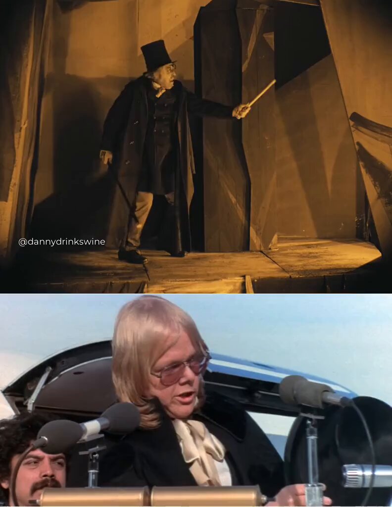 Brian De Palma on the influence of 'The Cabinet of Dr. Caligari' (1920) in 'Phantom of the Paradise' (1974): "I have always been a fan of the horror genre and also of German expressionism. 'The Cabinet of Dr. Caligari' (1920) has been an influential movie for me. In 'Phantom of the Paradise' (1974), I was trying to find a new way to enter that world. I thought the rock world is so stylized and expressionistic to begin with, that it would be a perfect environment in which to tell old horror tales." (De Palma's interview with David Bartholomew, 1975)