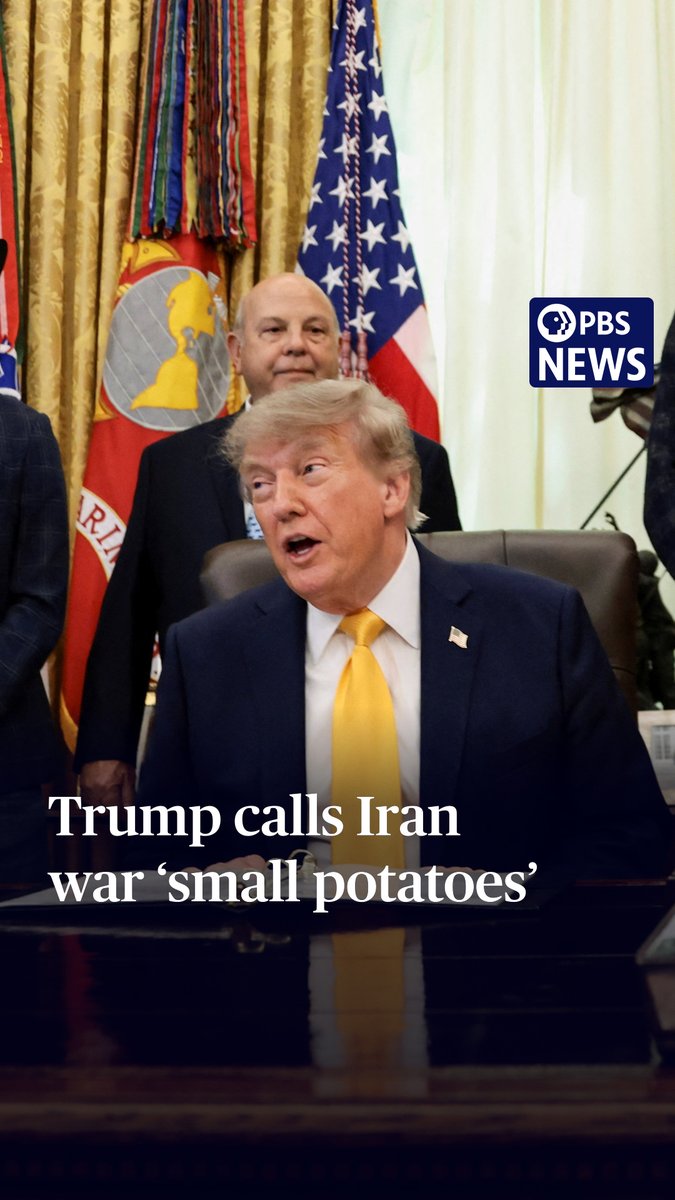 President Donald Trump said Friday that he calls the Iran war a “military conflict” because he thinks it’s “small potatoes” for the United States. Speaking to reporters in the Oval Office, Trump compared Iran to other wars by length and U.S. casualties — pointing out that 18 Americans have been killed there compared to “tens of thousands of people” in other conflicts. The president said the U.S. has conducted “intermittent strikes” in Iran but “we’re not fighting right now.” After a month without fighting, Iran and the U.S. traded strikes this week in the Middle East, with Iran also firing at U.S. ally Kuwait. Trump’s categorization came a day after Vice President JD Vance said that he would not describe the conflict with Iran as a war. The president asserted Friday that the U.S. is in control of the Strait of Hormuz and that “we stopped Iran from having a nuclear weapon.” “I don’t think it matters what you call it,” he said. “What matters is the fact that we’ve had tremendous success.”