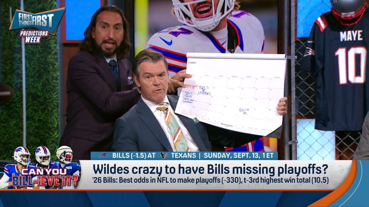 .Wildes brought out a CALENDAR to explain why he has the Bills missing the playoffs 🗓️😅 “[The Bills] are the only team with four games in 18 days... They lose to the worst teams in the NFL! They lost to the Dolphins last year!”