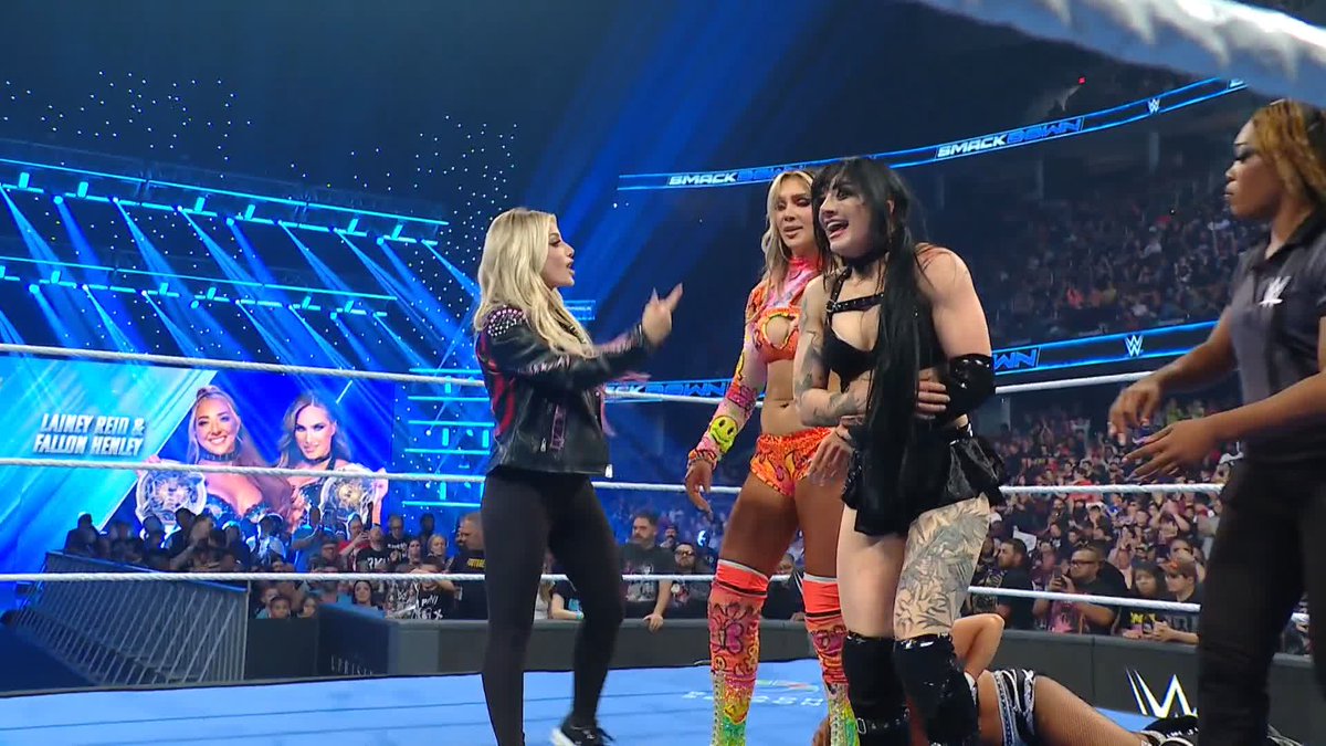 What a win! 🙌 Tater and Charlotte Flair have pinned the tag team champs! 😱 Lexi (Kaufman) Cabrera