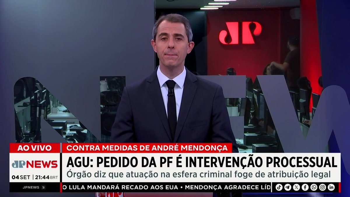 AGU classifica pedido da PF contra André Mendonça como intervenção processual 📺 Confira na JP News 👉 #JornalJovemPan