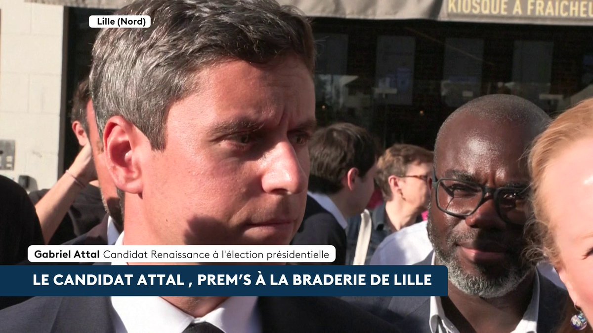 🔴 🗣 "On n'arrivera pas à battre le RN avec un vote de barrage, ça c'est terminé", explique Gabriel Attal, candidat Renaissance à l'élection présidentielle, depuis la Grande braderie de Lille. #canal16