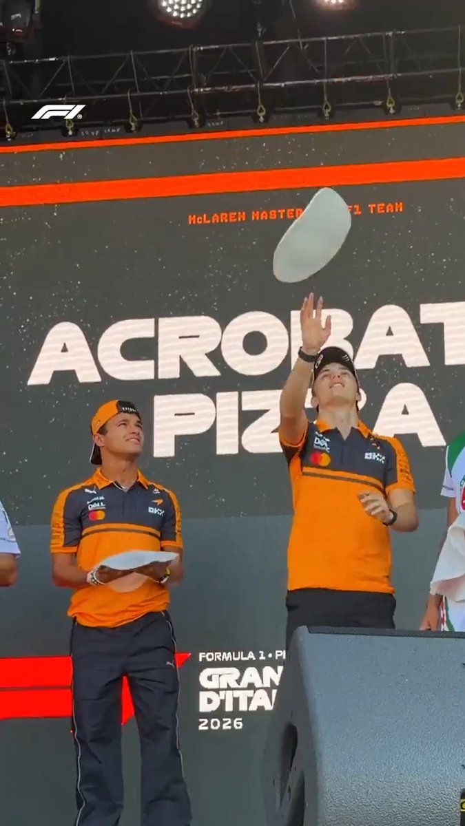 Oscar's got the hang of this... almost! 👨🍳 The McLaren Mastercard Formula 1 Team boys (pizza) topping the bill on the Monza fan stage 🍕 #F1 #ItalianGP