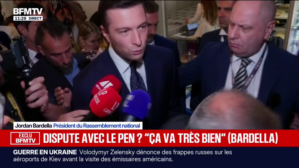 💬 "Ça va très très bien […] je la soutiens à 2.000%" ➡️ Jordan Bardella dément l'existence de tensions entre lui et Marine Le Pen