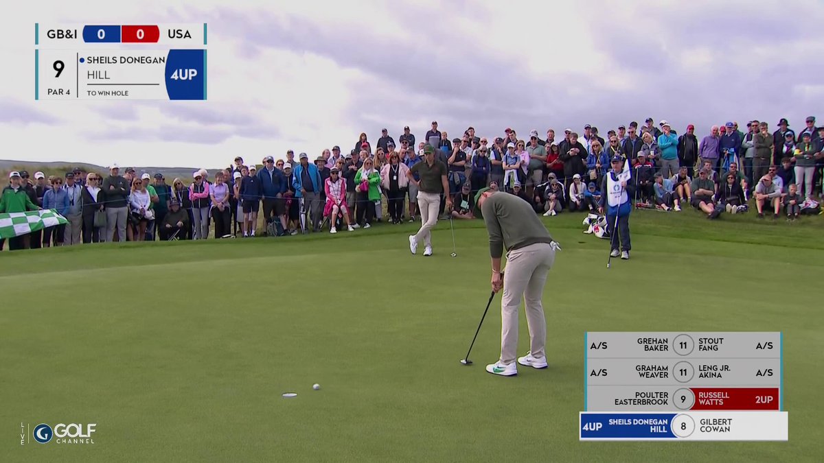 Some drama here at The Walker Cup Niall Sheils Donegan scoops up his missed putt quickly before it was given to him. Ryder Cowan from the USA Team has to call in an official. The hole was given to the U.S. 👀
