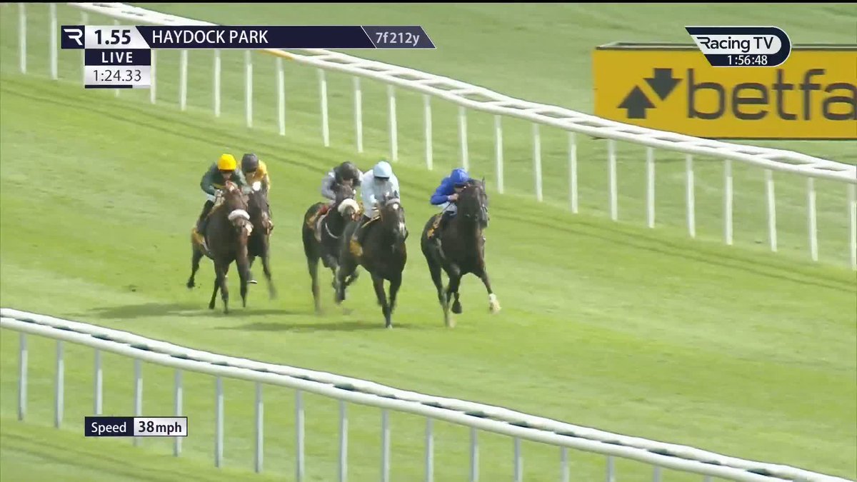 Unbeaten! 1,000,000gns buy First Law (Too Darn Hot) makes it two from two in the Listed Betfair Racing Celebrates Bow Echo Ascendant Stakes for William Buick, Charlie Appleby and Godolphin Haydock Park Races