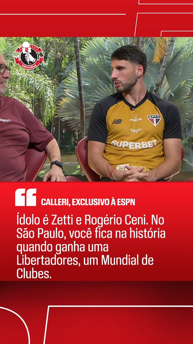 Calleri, ao ser questionado se é ídolo do São Paulo: "Eu acho que não. Ídolo é Zetti, Rogério Ceni... No São Paulo, você fica na história quando ganha uma Libertadores, um Mundial de Clubes..." 🎥 ESPN Brasil | SportsCenter Brasil