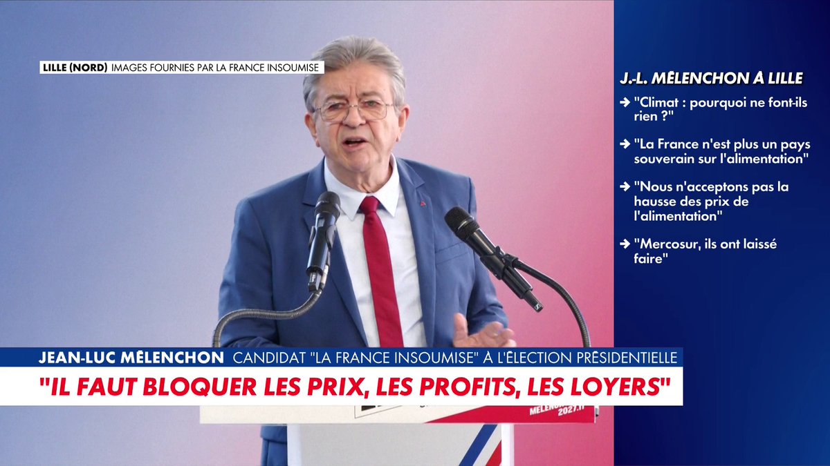 «Ils nous prennent pour des imbéciles. Ce peuple n'a jamais été aussi bien éduqué», déclare Jean-Luc Mélenchon, candidat LFI à l'élection présidentielle, à la braderie de Lille, dans #100Actu Toute l'info est à retrouver sur