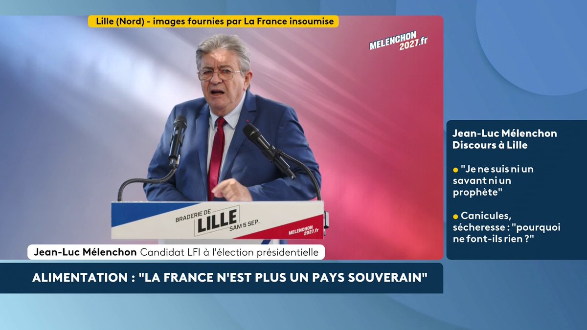 🔴 🗣 "Si nous gagnons cette élection, nous commencerons immédiatement à nous préoccuper de faire en sorte que tous les enfants de France mangent gratuitement à la cantine bio", promet Jean-Luc Mélenchon, candidat LFI à la présidentielle depuis la braderie de Lille. #canal16