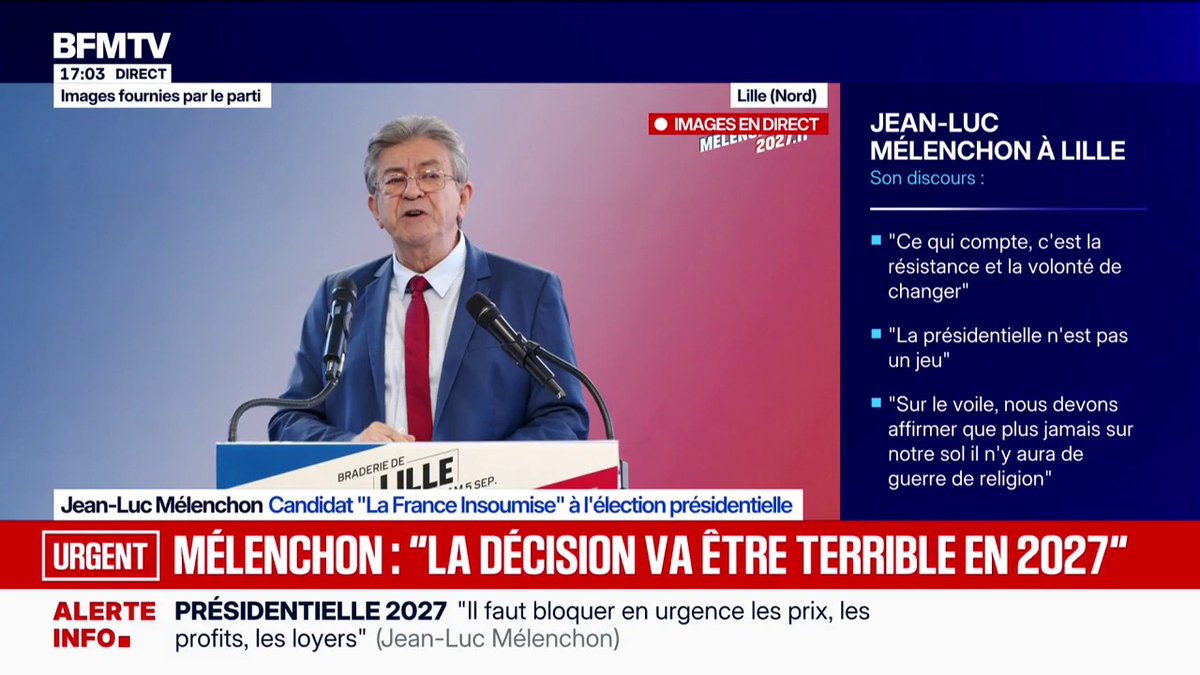 "La décision va être terrible en 2027", lance Jean-Luc Mélenchon, candidat de La France insoumise à l'élection présidentielle