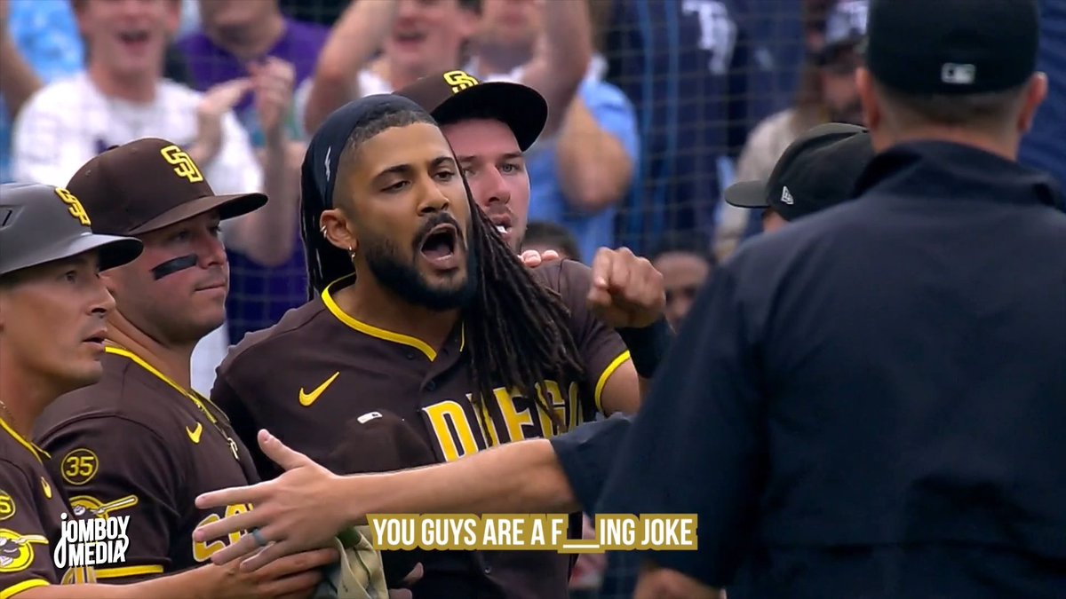Umpires call Fernando Tatis Jr. out for running inside the baseline and then eject him for throwing his equipment, a breakdown