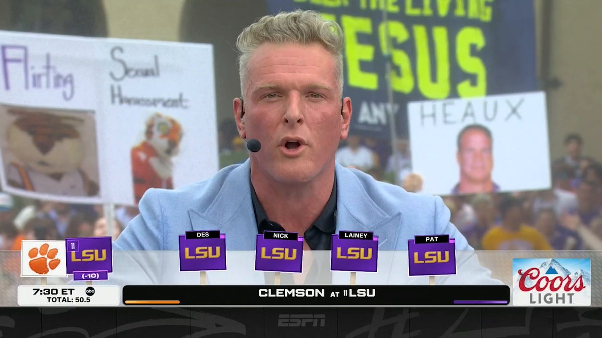 The LSU crowd was BUZZING after Pat McAfee picked LSU to beat Clemson! Let's have a day of college football 🏈