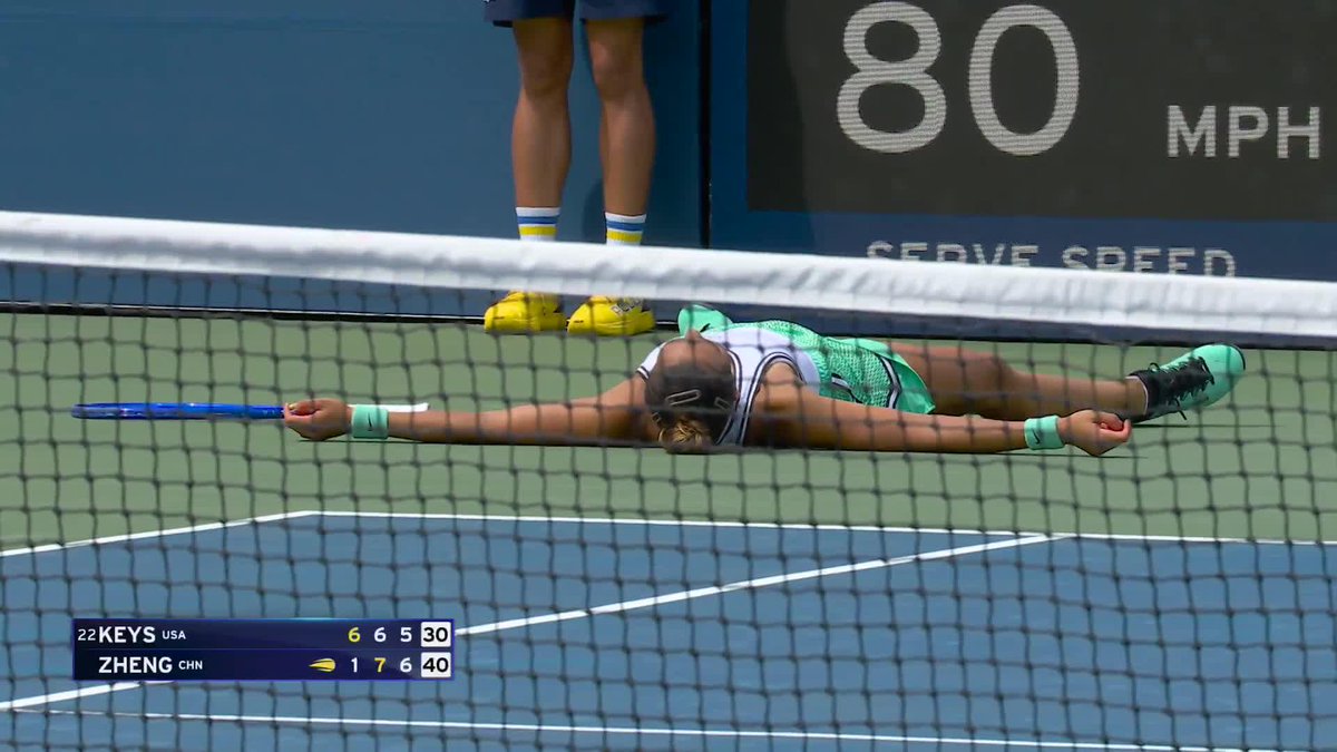 SHE'S A MIRACLE. Qualifier Zheng Qinwen comes from 0-5 down in the decider to defeat Keys 1-6, 7-6, 7-5!