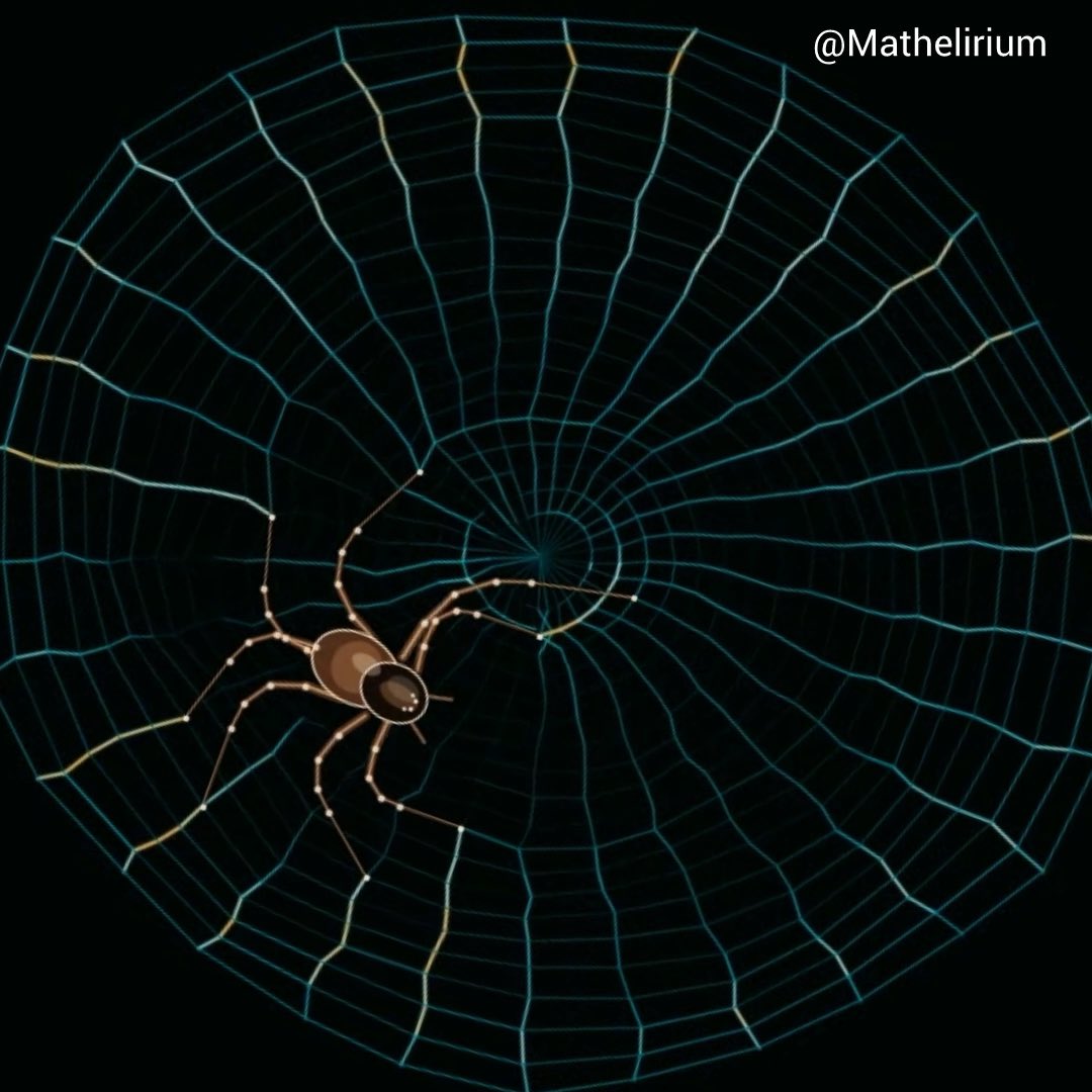 A spider, a web, and a handful of Mathematical constraints. Each step actually pulls on the silk, redistributes tension, and deforms the network. Geometry, mechanics, simple rules.