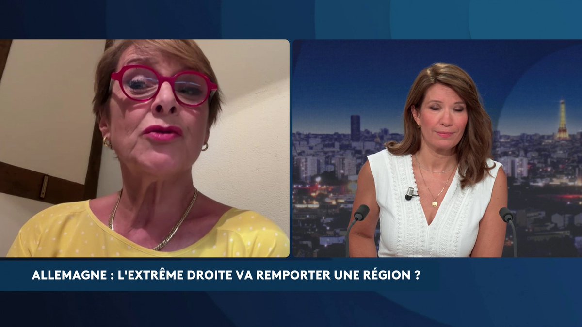 🔴 Allemagne : l’AfD pourrait un Land, une première depuis 1945. "Ce sera une rupture", analyse Hélène Miard-Delacroix, spécialiste de la civilisation allemande, évoquant un parti "ouvertement xénophobe, ouvertement raciste". #ASuivreAvecClaireElisabethBeaufort #canal16