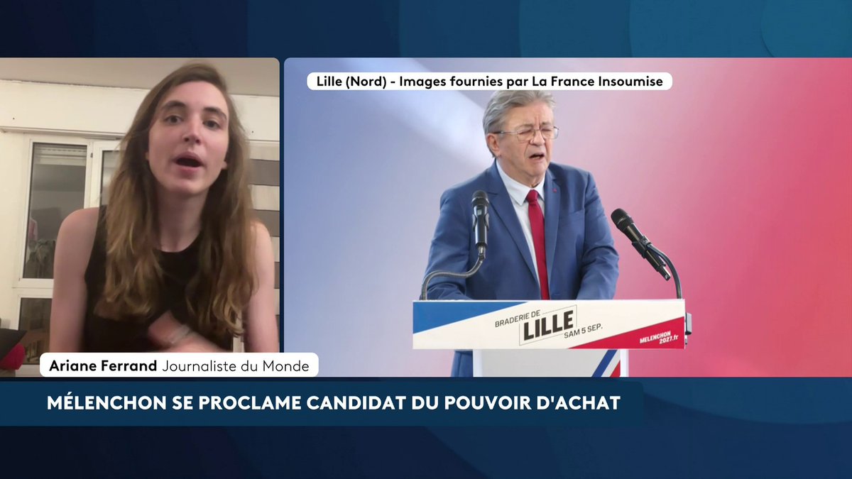 🔴 Braderie de Lille : Jean-Luc Mélenchon est "l'homme du jour", observe Ariane Ferrand, journaliste au Monde. "Il a eu une masse noire de monde", quand Gabriel Attal, Marine Tondelier ou Jérôme Guedj "se sont contentés de déambuler". #ASuivreAvecClaireElisabethBeaufort #canal16