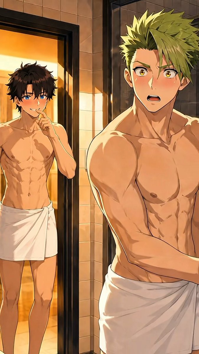 Unexpected encounter in the 🚿🛀👀… Ritsuka can’t keep his hands to himself 😈and Achilles… well, he is the servant after all… 😛 #FGO #Achilles #アキレウス #阿喀琉斯 #yaoi #ritsuka
