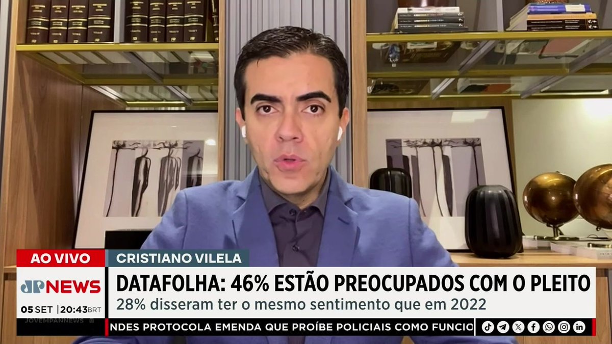 Datafolha: 57% estão mais decididos a votar, mas 47% estão preocupados com pleito; Vilela analisa 📺 Confira na JP News 👉 #JornalJovemPan