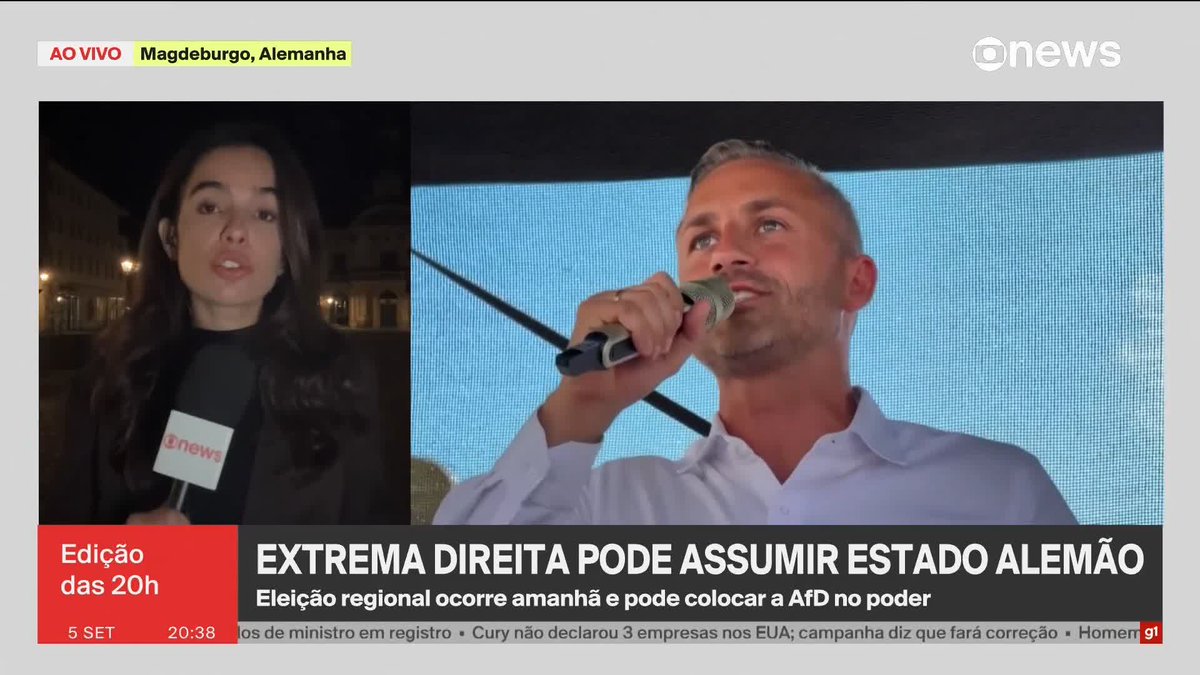 A Alemanha se prepara para uma eleição regional que pode levar a extrema-direita ao poder pela primeira vez desde a Segunda Guerra Mundial. Moradores da Saxônia-Anhalt vão às urnas neste domingo (6) com candidato da AfD como favorito. Na véspera da votação, moradores da região foram às ruas para protestar contra o avanço da extrema-direita e em defesa da democracia. Saiba mais com Paola De Orte. ➡️ Assista ao #JornalGloboNews na TV e no Globoplay