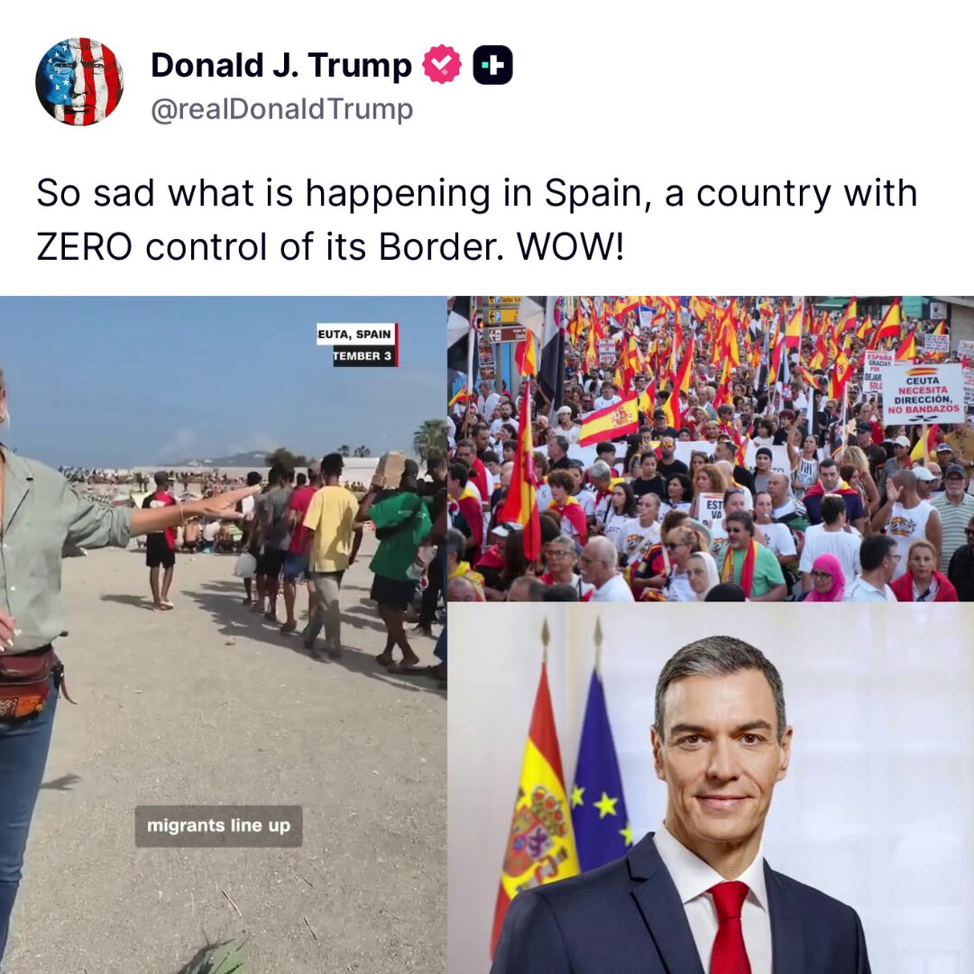 🚨 NOW: President Trump sounds the alarm that Spain has TOTALLY LOST control over its own borders "So sad what is happening in Spain, a country with ZERO control of its Border. WOW!" 3rd world migrants are STILL all over Ceuta and trashing the beaches. Locals are FURIOUS Spain needs right-wing leadership and mass remigration 🇪🇸🇺🇸