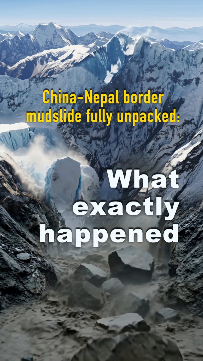 China-Nepal border mudslide fully unpacked: What exactly happened At 10:52 a.m. Beijing time on August 26, a glacier collapsed high in the Himalayas. Six to seven minutes later, the ice-rock avalanche it unleashed flattened Gyirong Port in China's Xizang Autonomous Region — then kept going, surging downstream into Nepal. Since then, Chinese rescuers have pushed in by land, air and water to reach the port through a canyon where the road was gone, the river was blocked, and the risk wasn't over. But some questions didn't end with the flood. What exactly happened on the China–Nepal border? Was it just a mudslide? Why was there no warning? Why did it hit Gyirong Port the hardest? And why has the rescue proven so difficult? To answer them, we trace the disaster from the glacier to the gorge. Watch the full breakdown. #mudslide #China #Nepal