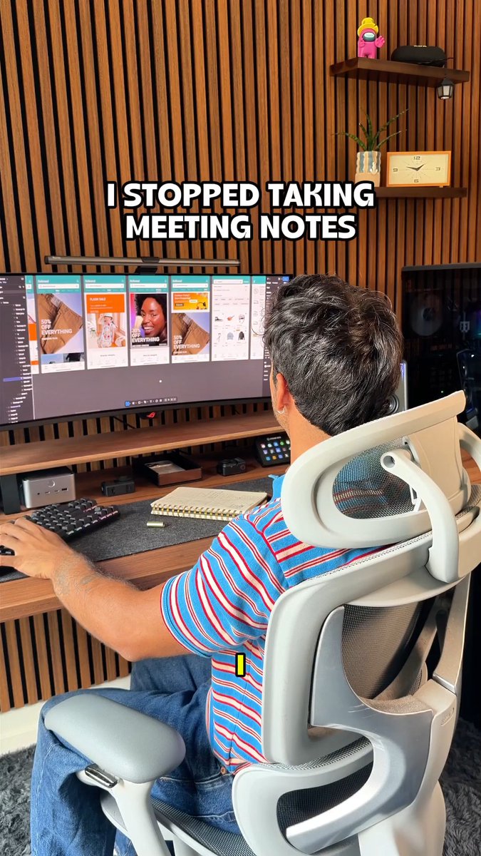 Quick confession 🙋♂️ I haven't taken a single meeting note in 3 months. Not because I stopped caring. I just noticed something — while I was busy writing down what you said 30 seconds ago, I was missing what you're saying right now . For me, note-taking was never really listening. It was a safety net. Pen-shaped. 🖊️ So I handed the notes to AI — and took the conversation back. Know someone who's always typing in meetings? Send this fun video their way 👇