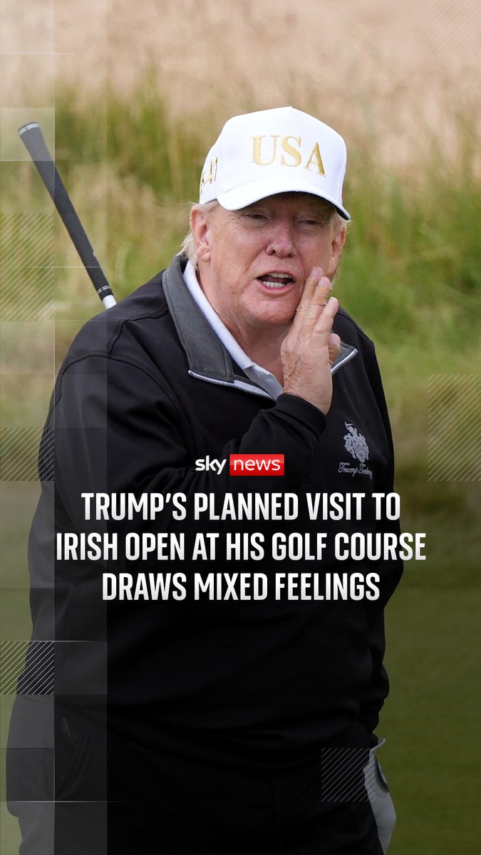 The Irish Open, being held at Donald Trump's Doonbeg course in County Clare, has drawn a mixed reaction ahead of its start on 10 September, with Rory McIlroy among those competing for the prize money. The U.S. President will also meet with Taoiseach Micheál Martin and Irish President Catherine Connolly during his trip to Ireland. Sky's Stephen Murphy reports. 🔗