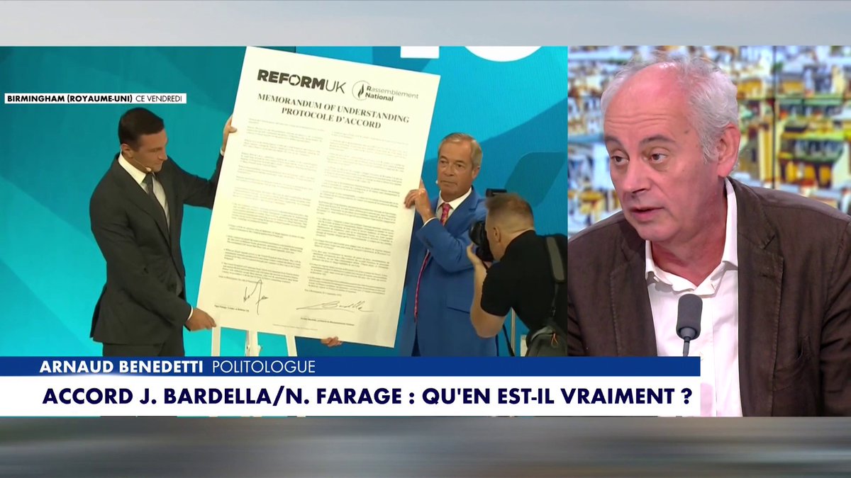 Accord Jordan Bardella / Nigel Farage : «Ça va au-delà de l'immigration, c'est un enjeu qui est total», estime Arnaud Benedetti, politologue, dans #HDProsWE Toute l'info est à retrouver sur