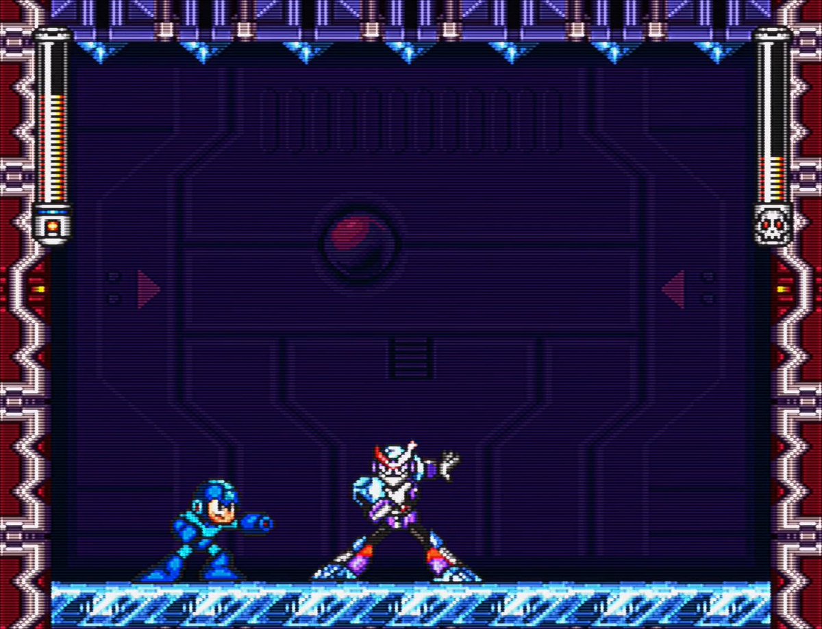 I learned on here some days ago that Freeze Man is the only Robot Master in Mega Man 7 to wait for you to make the first move. He'll goad you to move or attack. That reminded me if you hit him with his own weapon later on, it will heal him and he'll let out a taunt. #RetroGaming