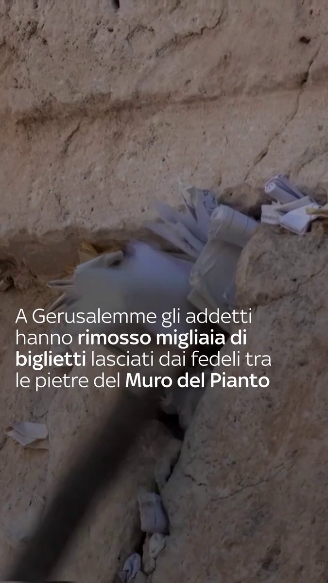 A Gerusalemme una squadra di addetti ha rimosso migliaia di biglietti lasciati dai visitatori nelle fessure del Muro Occidentale. La raccolta, eseguita sotto la supervisione del rabbino del sito, avviene due volte l’anno per fare spazio a nuovi messaggi. I fogli, estratti a mano o con bastoncini di legno, non vengono gettati ma sepolti sul Monte degli Ulivi secondo il rito ebraico. Il Muro è parte del muro di contenimento dell’area del Secondo Tempio, distrutto dai Romani nel 70 d.C.