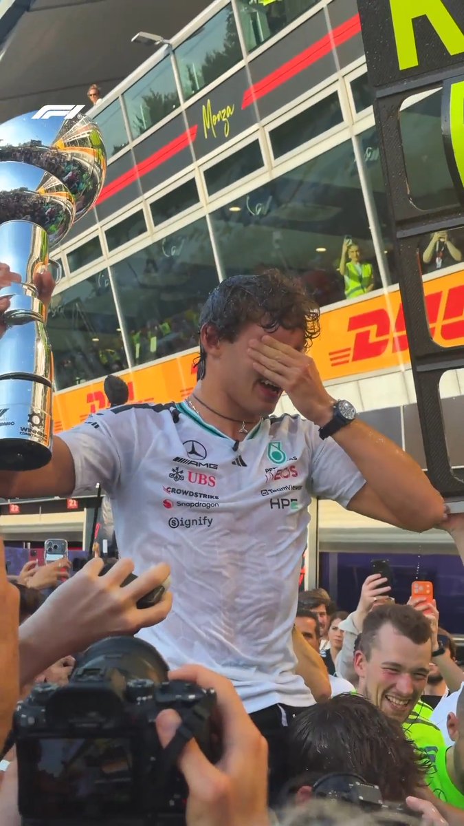 After a 60-year win drought, Kimi gets a proper soaking 😄 #F1 #ItalianGP Mercedes-AMG PETRONAS F1 Team