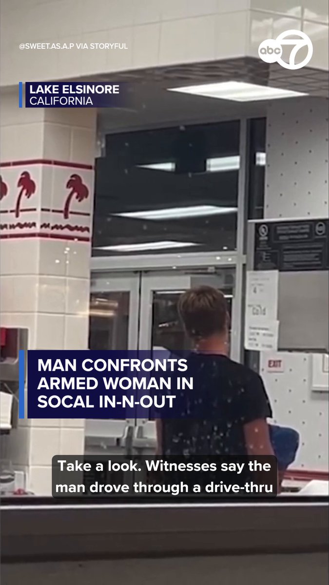 A customer jumped into action to confront an armed woman inside an In-N-Out restaurant in Lake Elsinore, and the tense moments were caught on video.