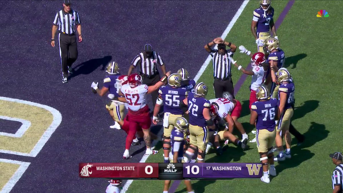 NOT ON THE COUGARS' WATCH. The Washington State defense closes out the half with a HUGE stop on 4th &amp; goal! 📺 Washington State at #17 Washington on NBC &amp; Peacock
