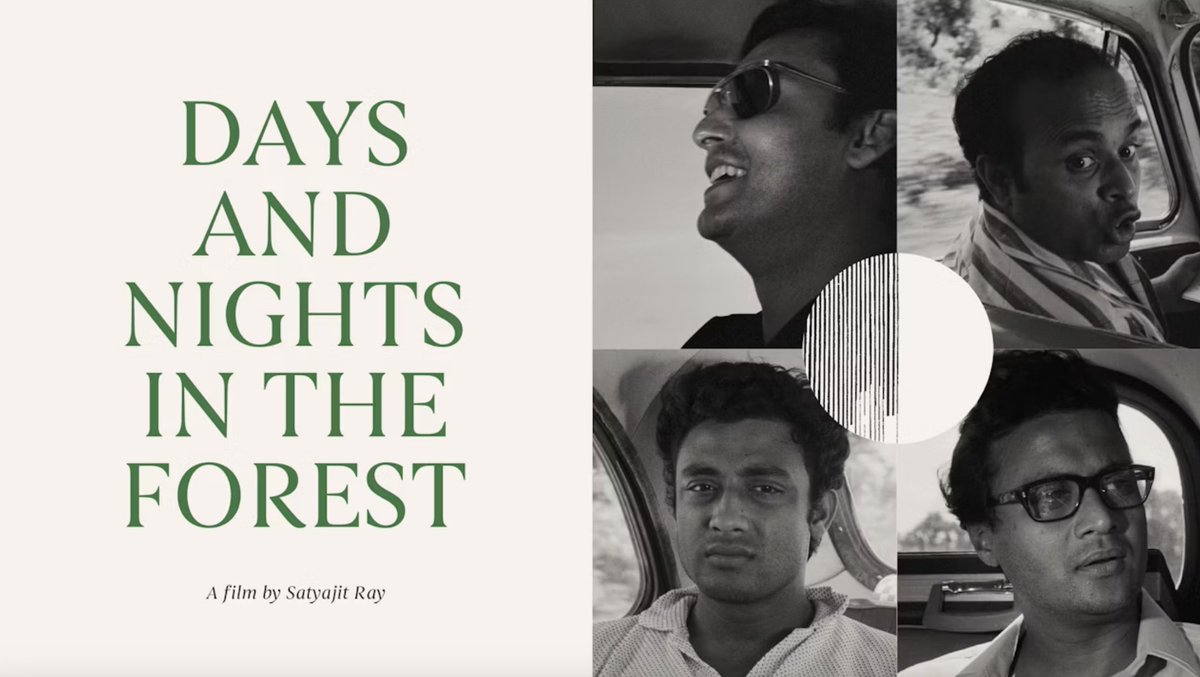 Evening viewing recommendation? On the Criterion Channel, watch Satyajit Ray’s DAYS AND NIGHTS IN THE FOREST (1970) 🖤 One of Ray’s greatest achievements begins with the deceptively easy grace of a buddy comedy—only to give way to darker moral shading. Alongside the film, watch an introduction by Wes Anderson, a making-of program featuring archival and new interviews, and much more!