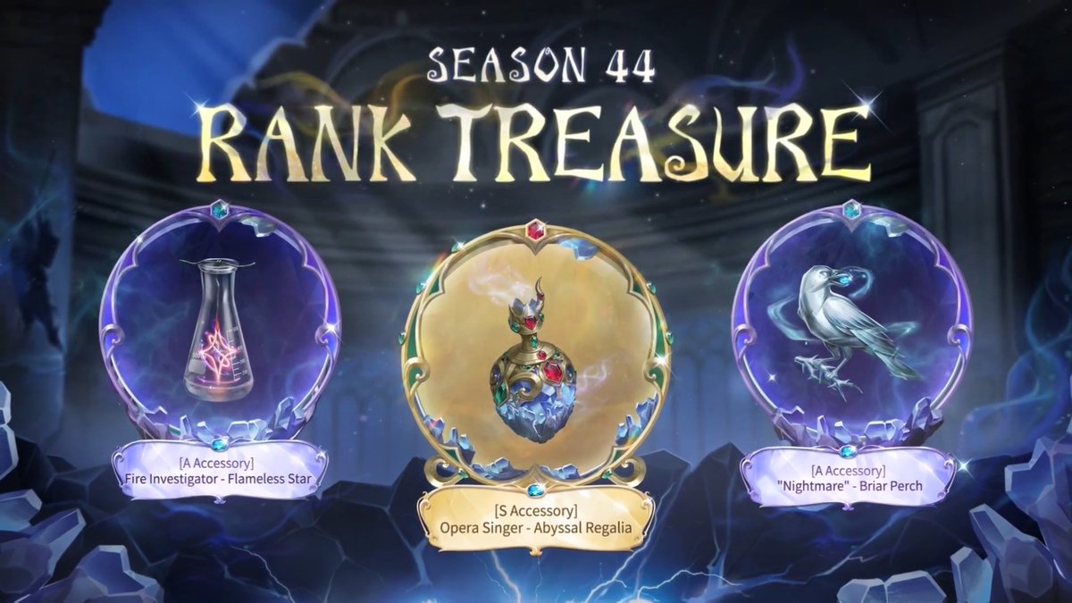 Dear Visitors, Are you ready for Season 44, starting on September 10th! The Rank Treasure will feature the S Accessory for the Opera Singer, along with the A Accessory for the "Nightmare" and Fire Investigator. Play and claim them in-game! #IdentityV #S44