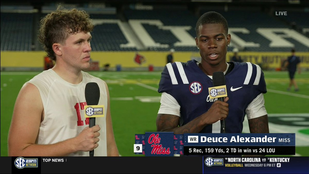 "I was surprised they pressed me man-on-man." Deuce Alexander on his TD in Ole Miss Football's thrilling win over Louisville.